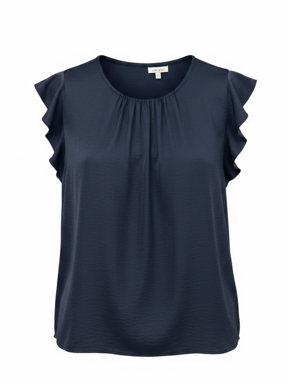 Alex & Lili Navy Satin Ruffle Cap Sleeve Blouse XL Silky Workwear Top Elegant